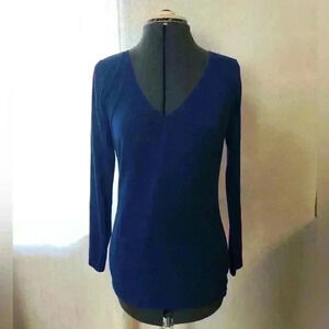 a.n.a. royal blue?  dark blue v-neck long sleeve cotton top women M